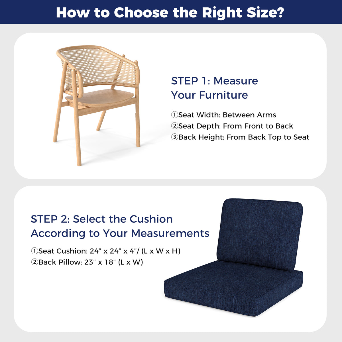 Outdoor Patio Cushion Set with Removable Covers - Navy