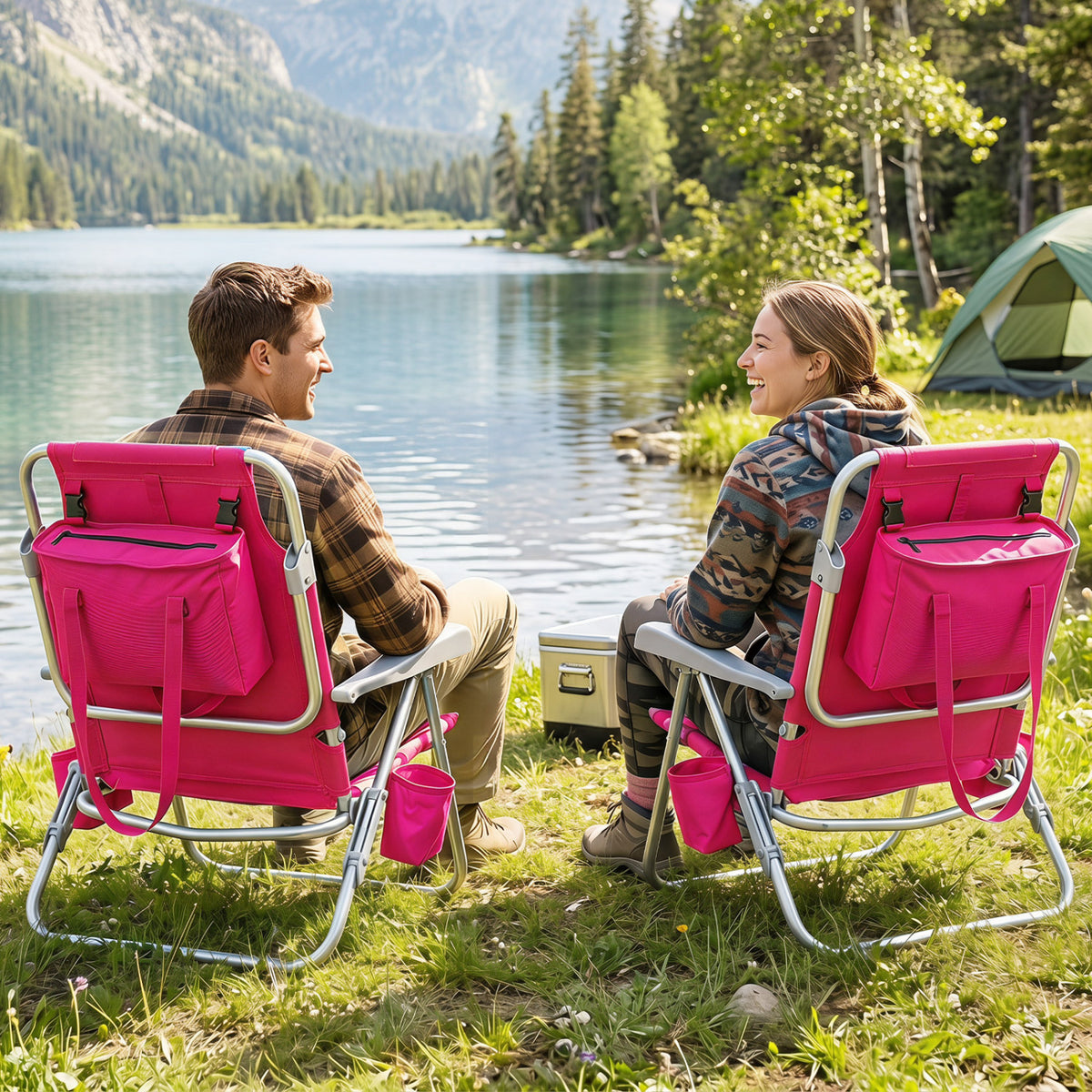 2 Pack Portable Folding Beach Chair with 7-Position Backrest