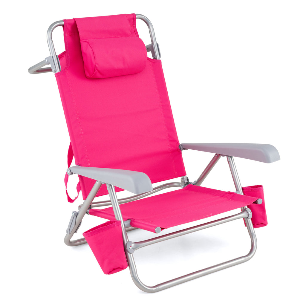 2 Pack Portable Folding Beach Chair with 7-Position Backrest