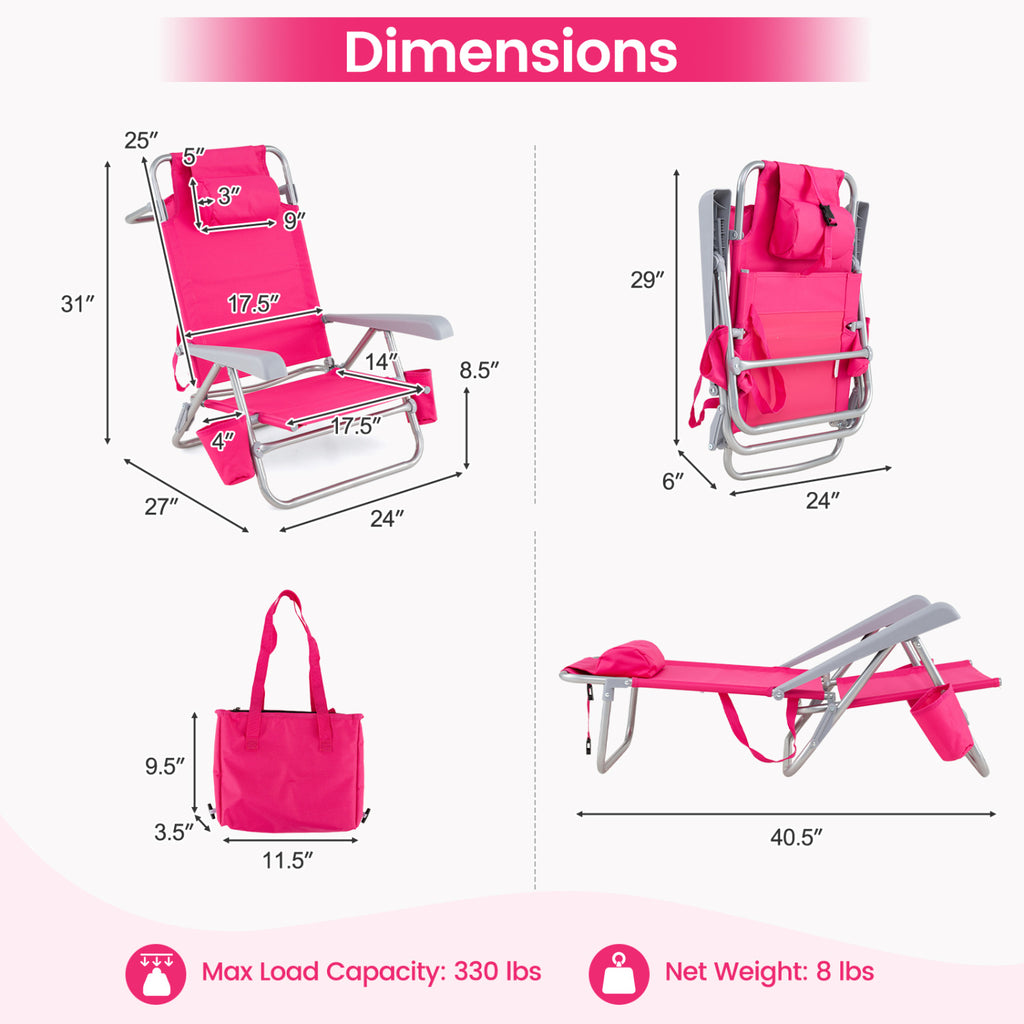 2 Pack Portable Folding Beach Chair with 7-Position Backrest