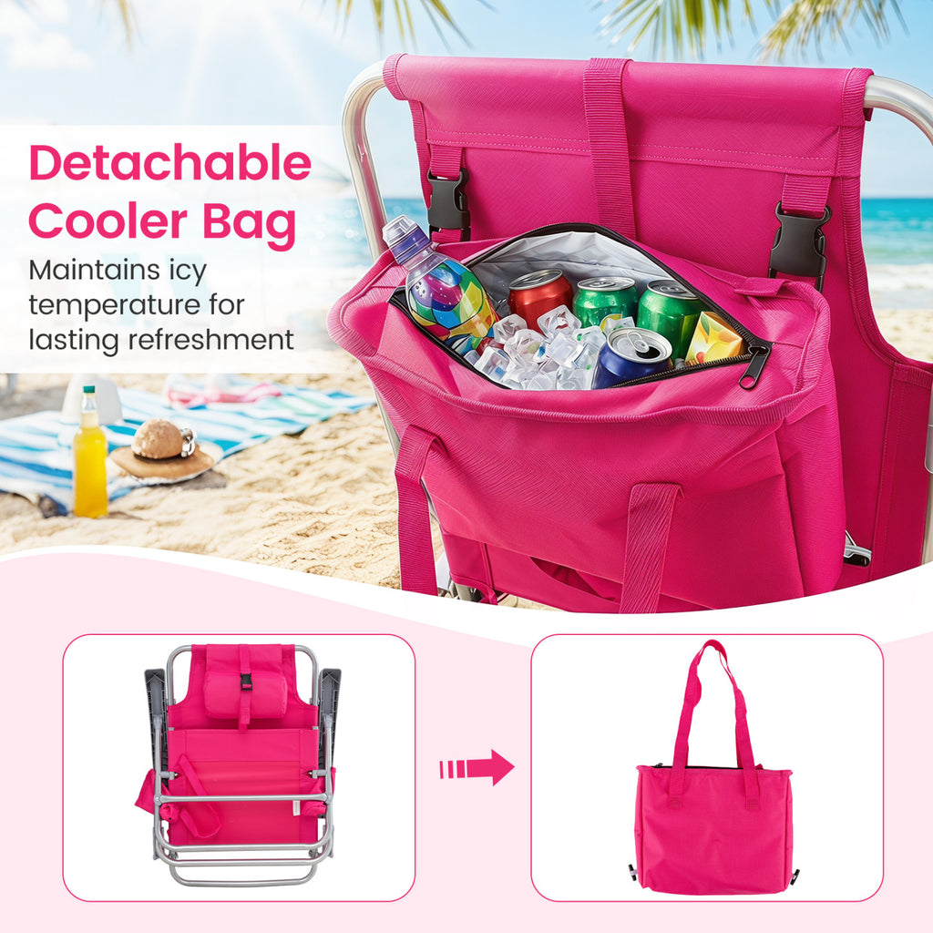 2 Pack Portable Folding Beach Chair with 7-Position Backrest
