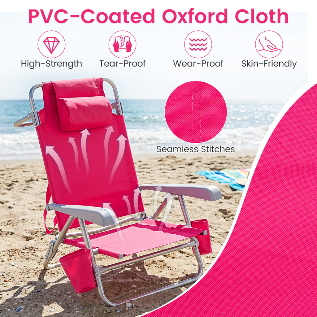 2 Pack Portable Folding Beach Chair with 7-Position Backrest