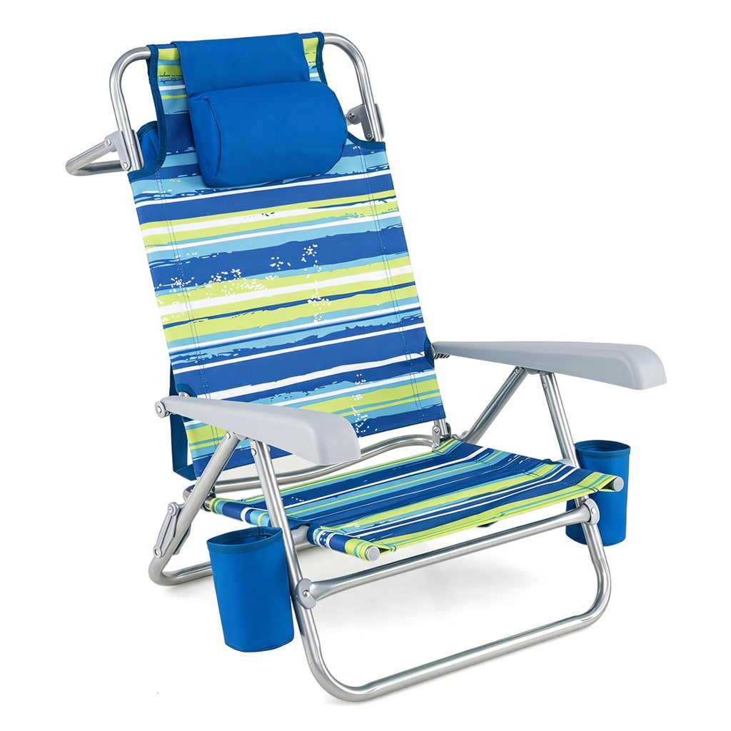 Beach Chairs Set of 2 Portable Folding Backpack Recliners with