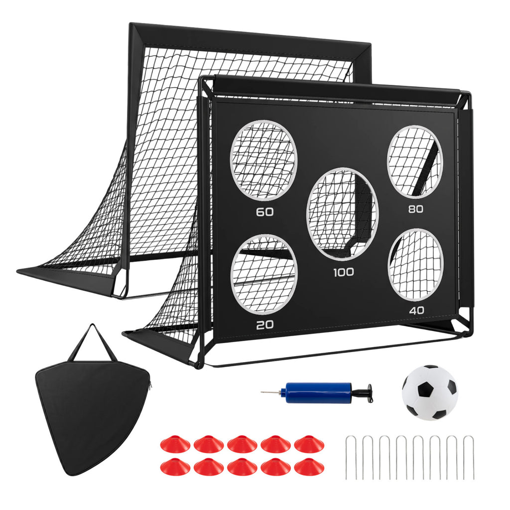 2-Pack 4 ft x 3 ft Portable Soccer Goals Set with Pitch Marker Cloth & Cones