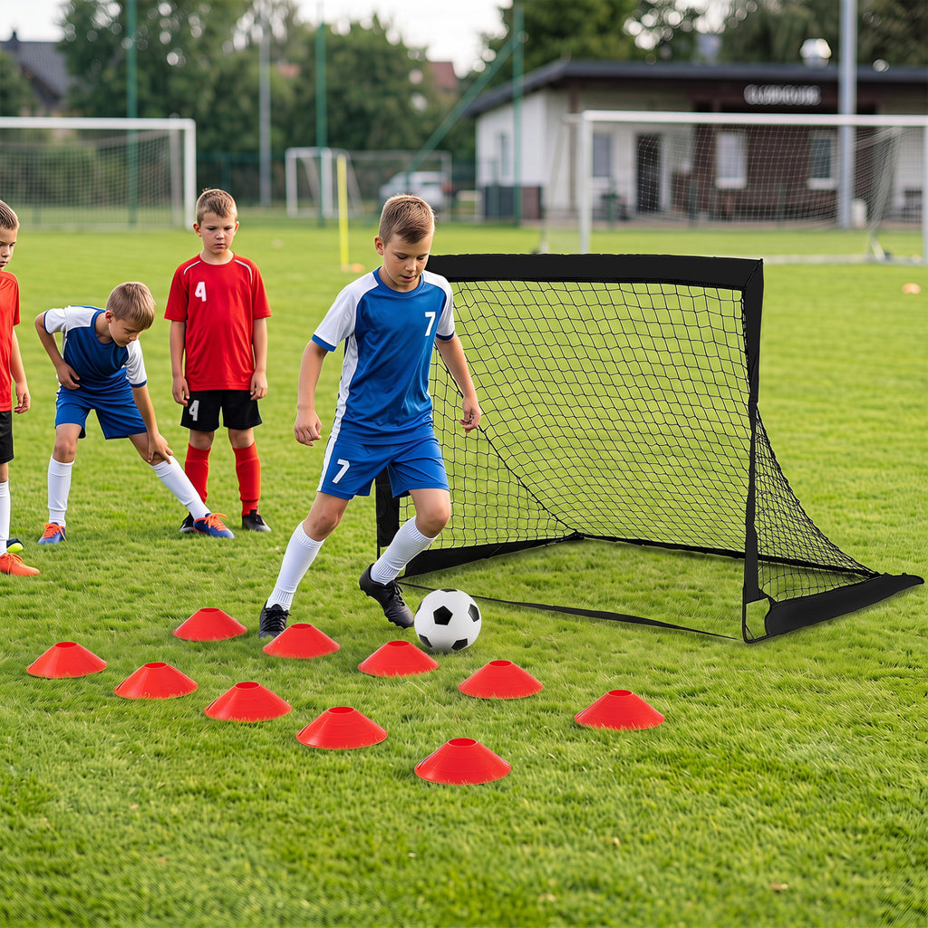 2-Pack 4 ft x 3 ft Portable Soccer Goals Set with Pitch Marker Cloth & Cones