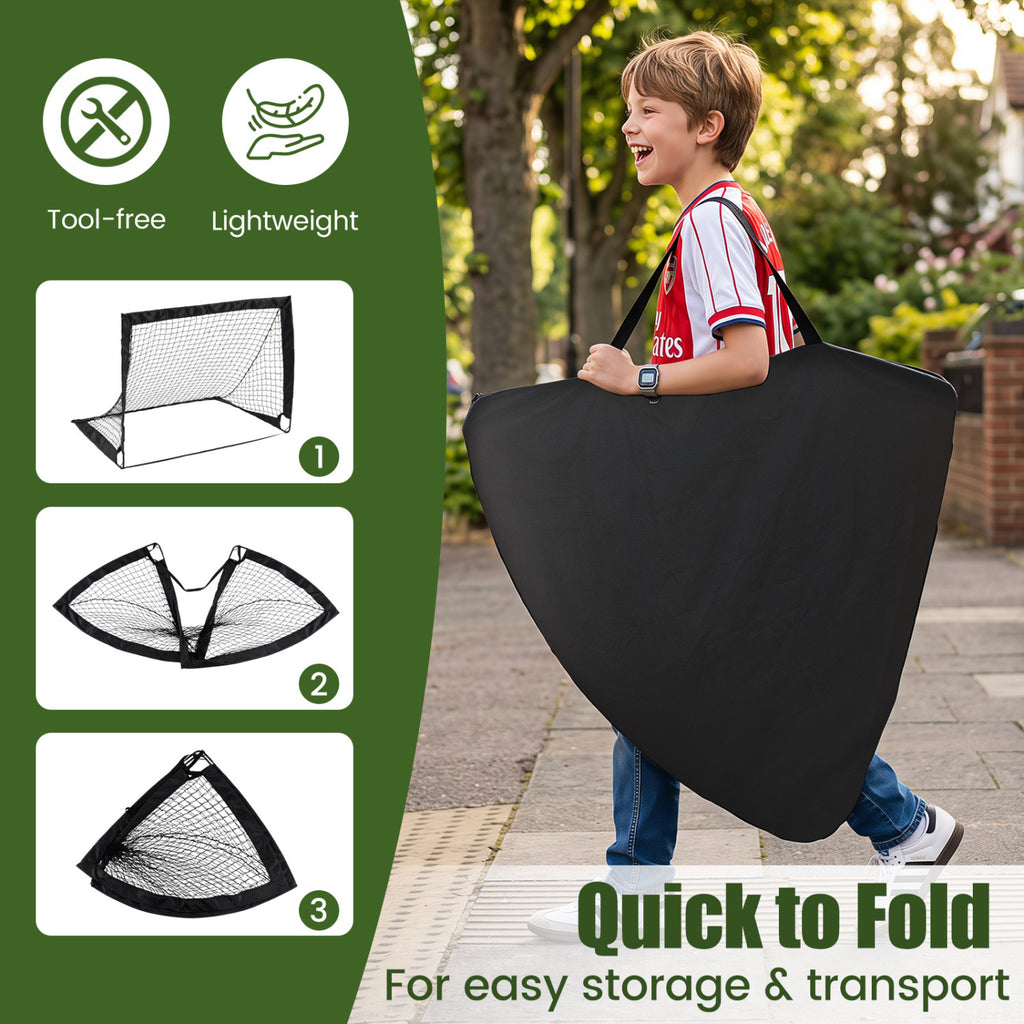2-Pack 4 ft x 3 ft Portable Soccer Goals Set with Pitch Marker Cloth & Cones