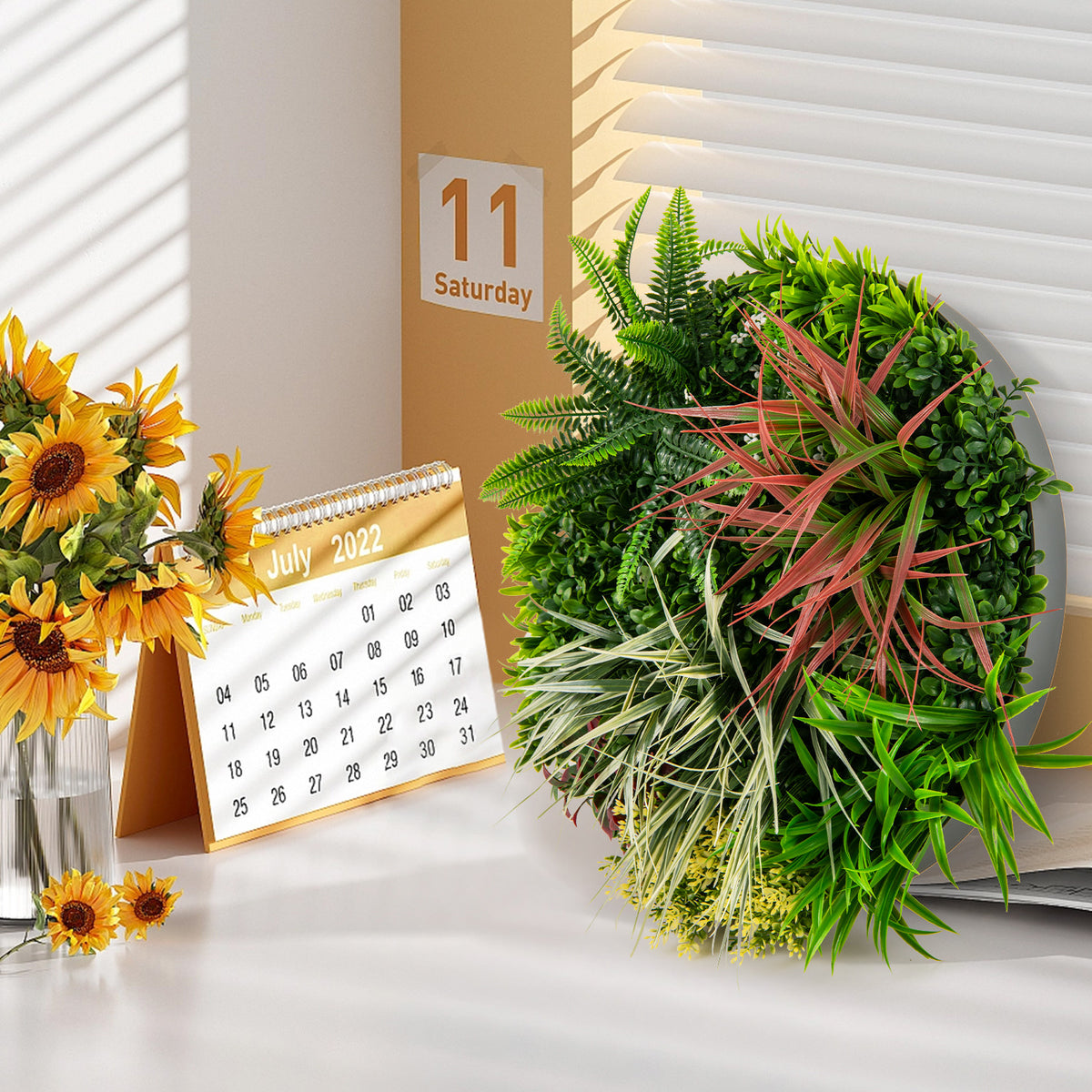 2 Pack Square Framed Artificial Foliage Wall Art - 9 Types of Imitation Plants