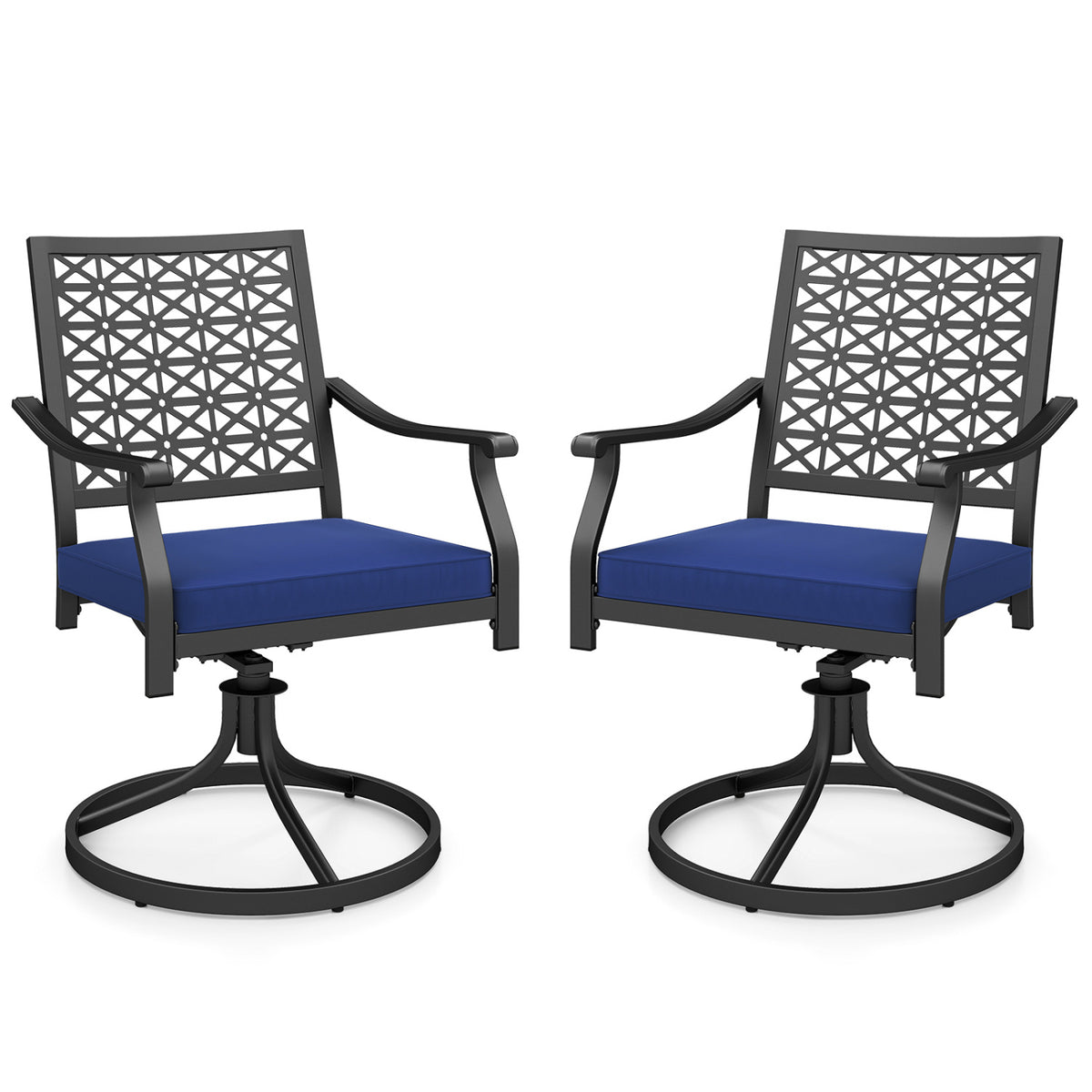 2-Piece Outdoor Swivel Dining Chairs with Cushions - Beige