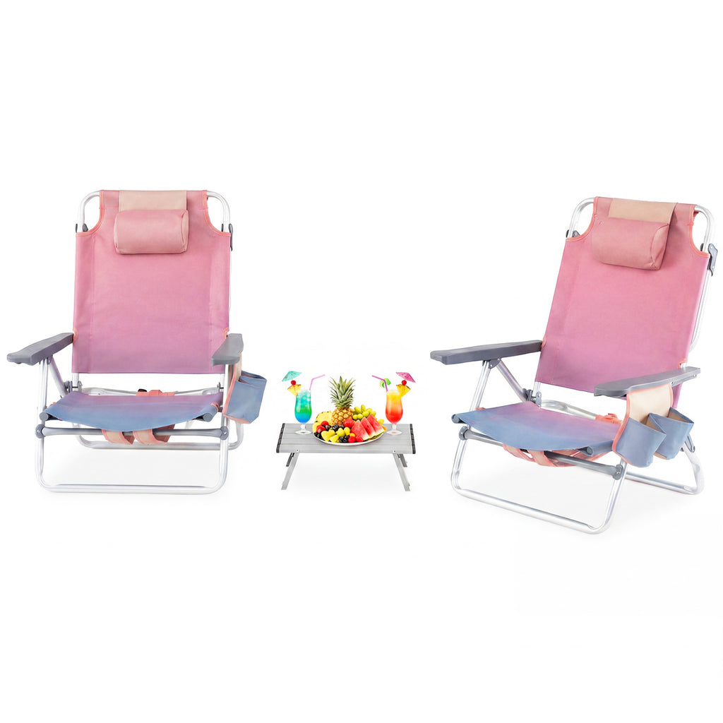 5-Position Folding Beach Chair Set of 2, Pink