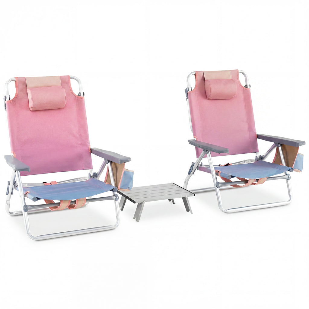 5-Position Folding Beach Chair Set of 2, Pink