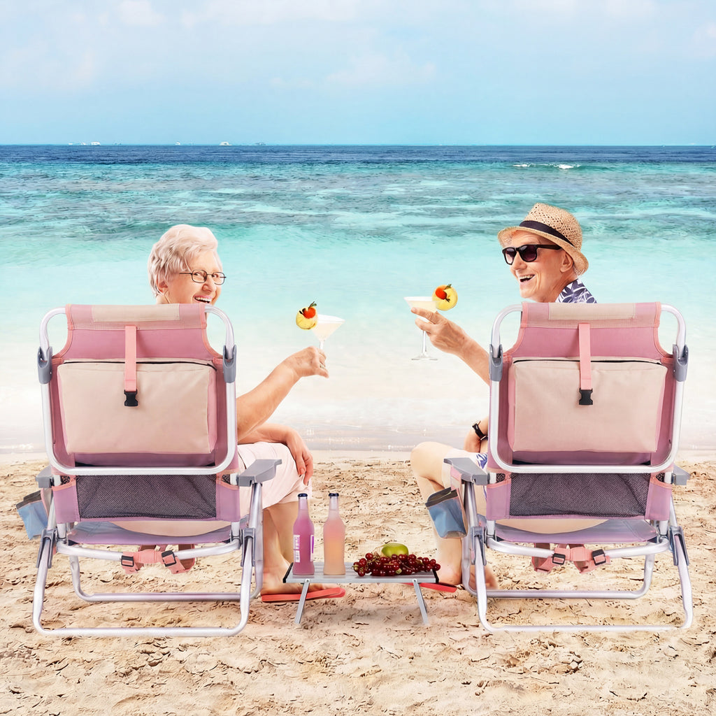 5-Position Folding Beach Chair Set of 2, Pink