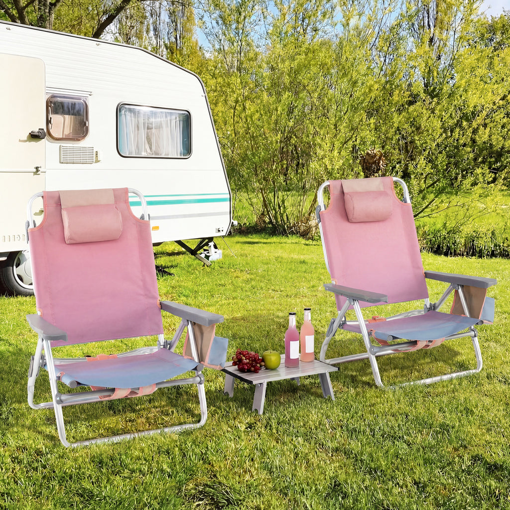 5-Position Folding Beach Chair Set of 2, Pink