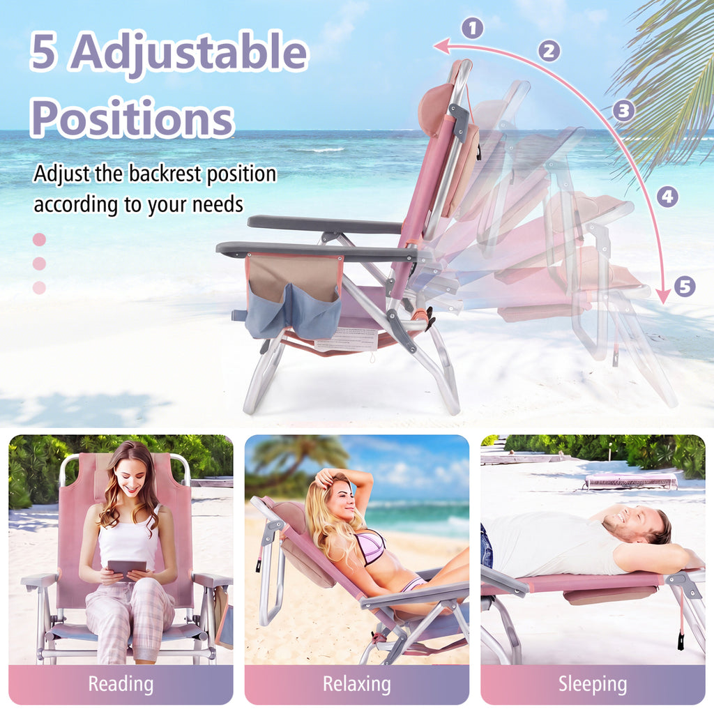 2 Packs 5-Position Outdoor Folding Backpack Beach Table Chair