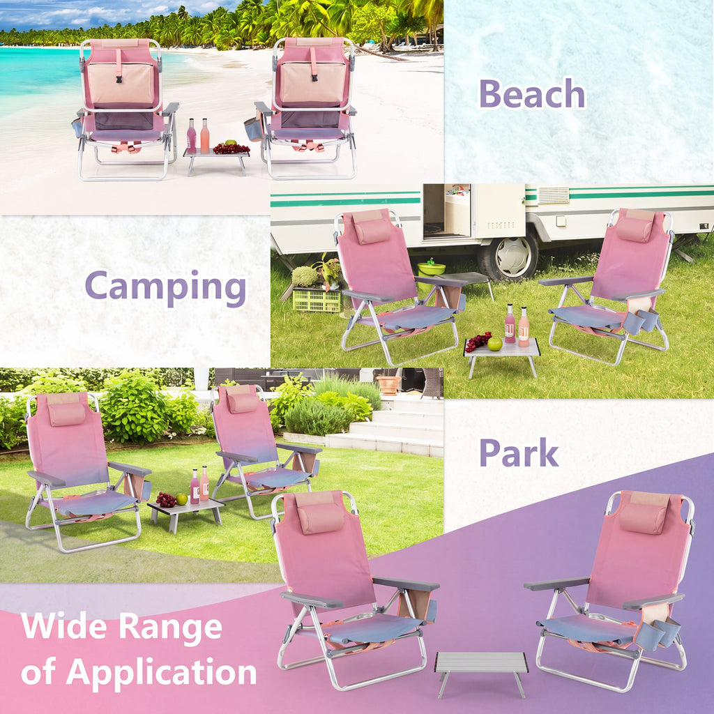 5-Position Folding Beach Chair Set of 2, Pink