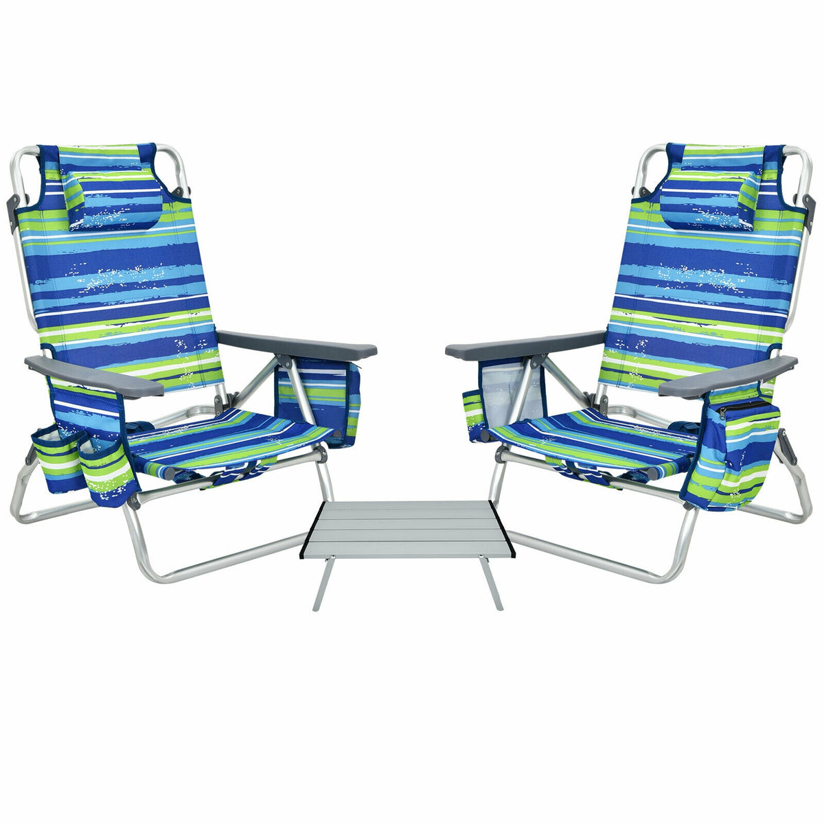 2 Packs 5-Position Outdoor Folding Backpack Beach Table Chair