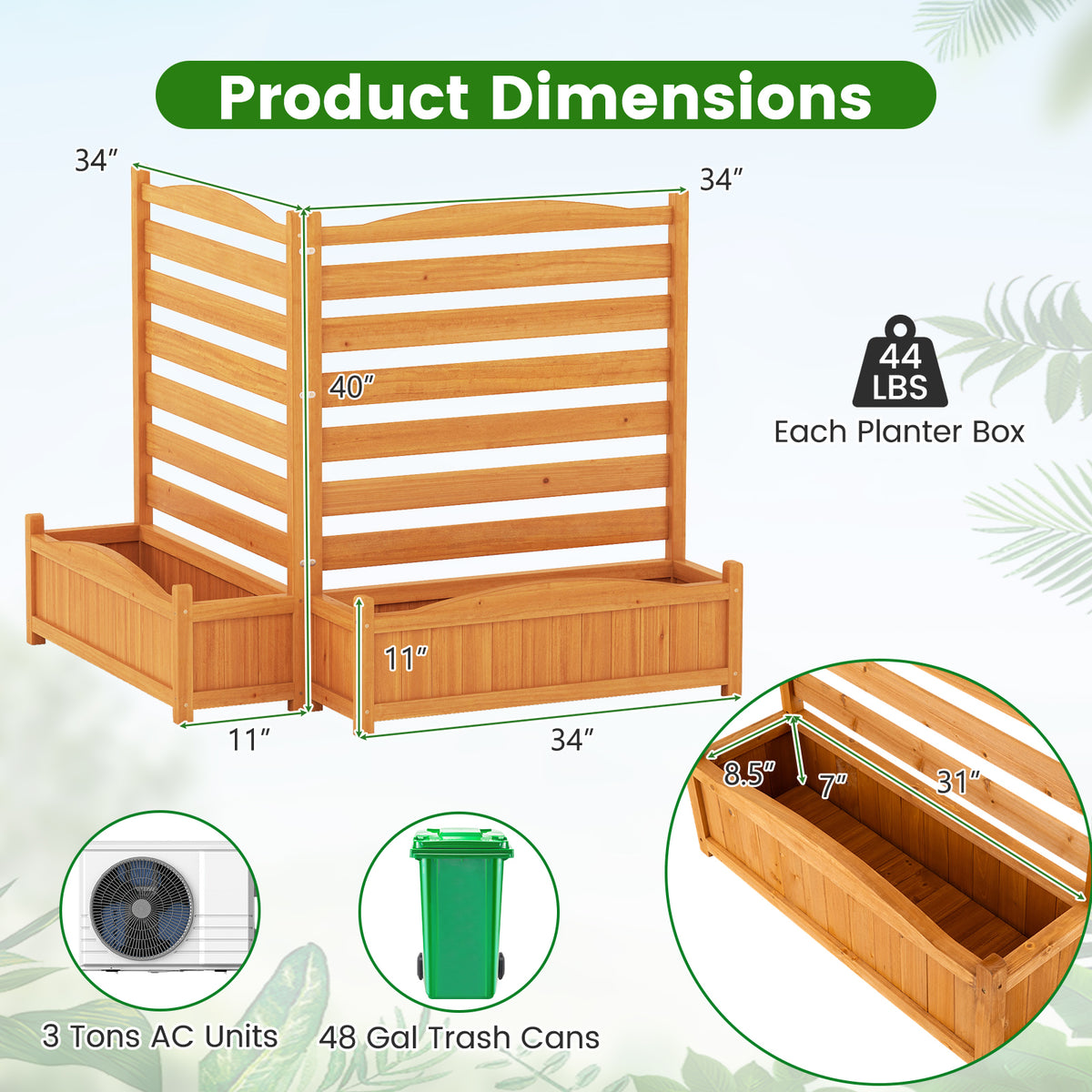 2-Panel Freestanding Outdoor Wood Privacy Screen