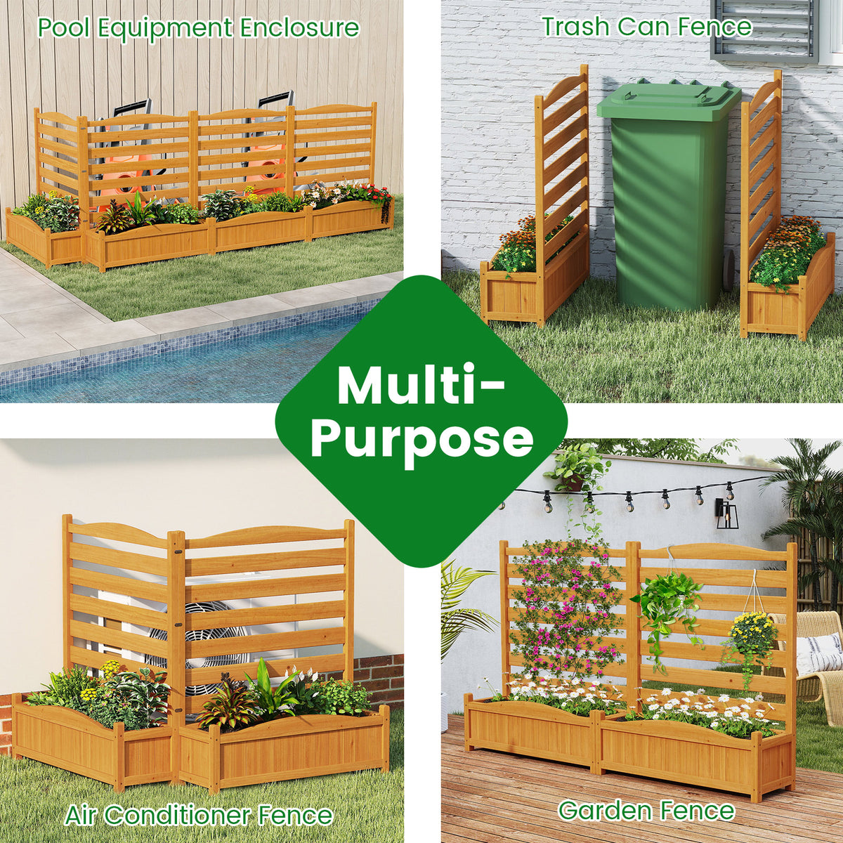 2-Panel Freestanding Outdoor Wood Privacy Screen