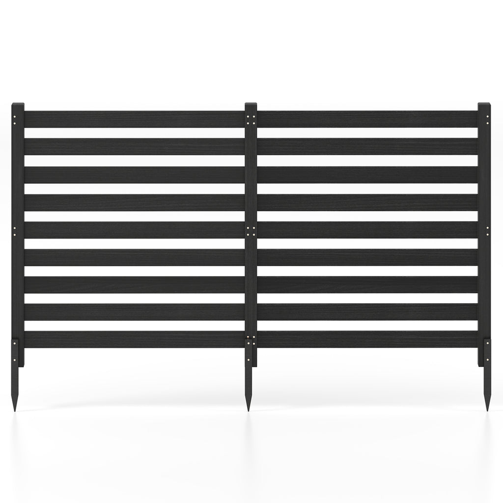 2-Panel Wooden Outdoor Privacy Fence with Ground Stakes - Black, 38.5x42 inches