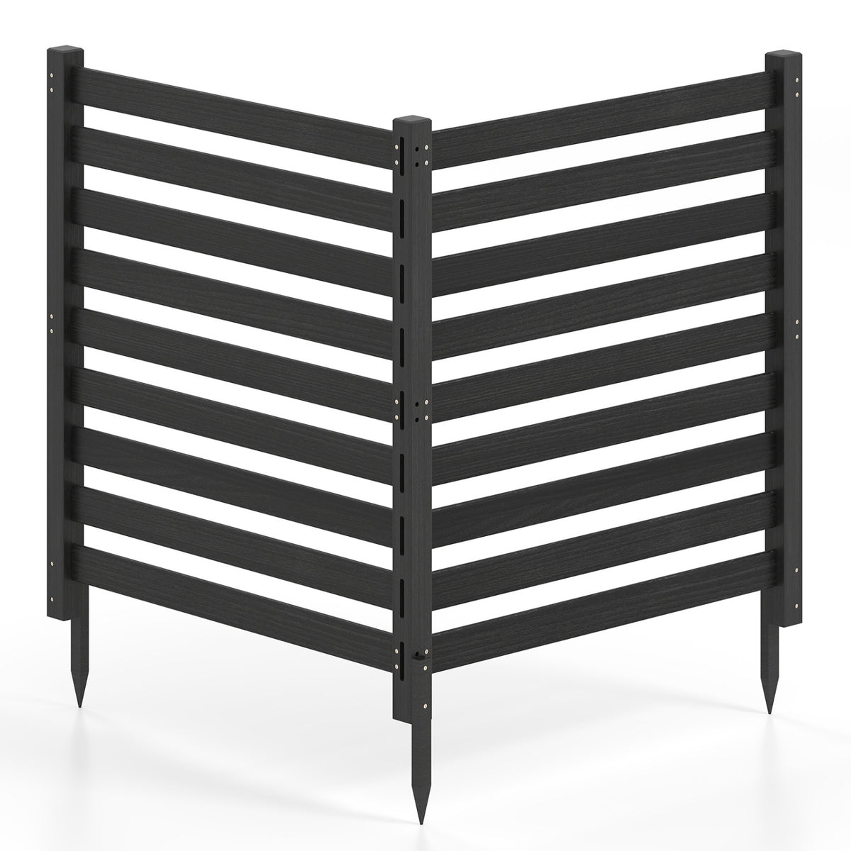 2-Panel Wooden Outdoor Privacy Fence with Ground Stakes - Black, 38.5x42 inches