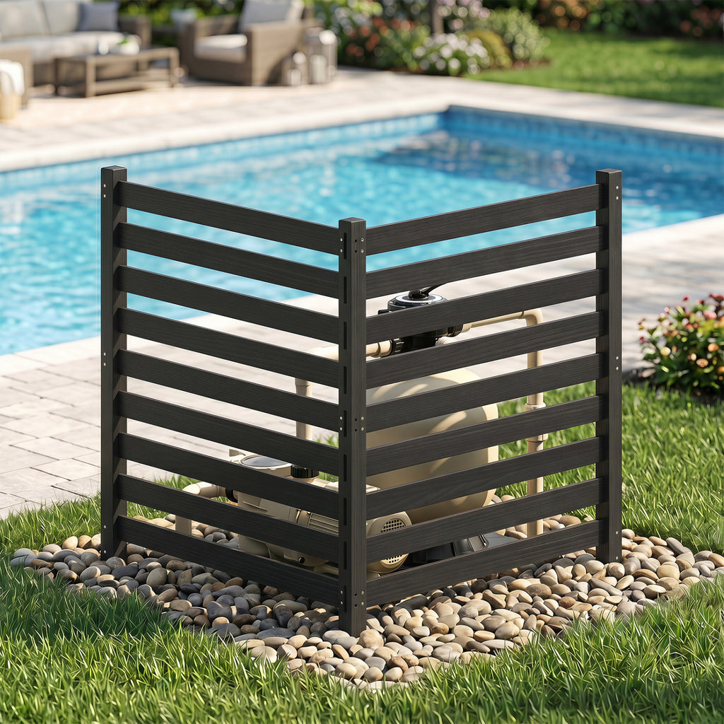 2-Panel Wooden Outdoor Privacy Fence with Ground Stakes - Black, 38.5x42 inches