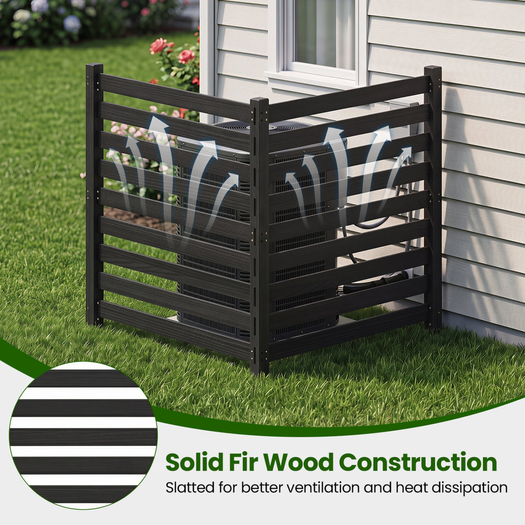 2-Panel Wooden Outdoor Privacy Fence with Ground Stakes - Black, 38.5x42 inches