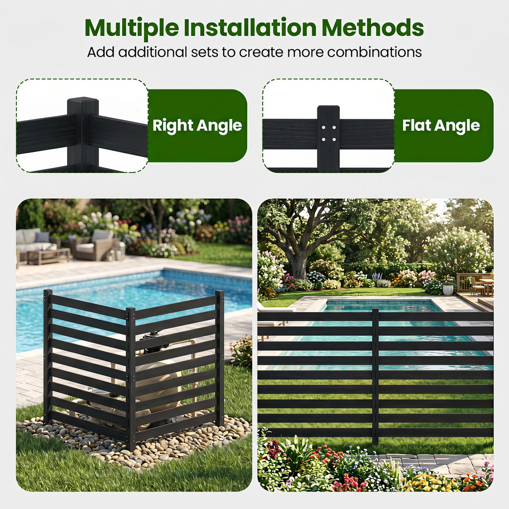 2-Panel Wooden Outdoor Privacy Fence with Ground Stakes - Black, 38.5x42 inches