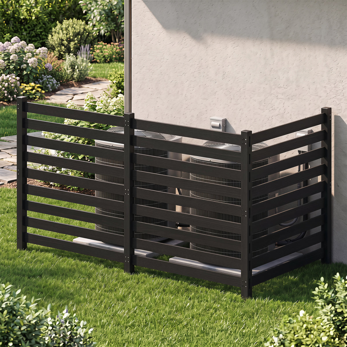 3-Panel Wooden Outdoor Privacy Fence with Ground Stakes - Brown, 38.5x42 Inches