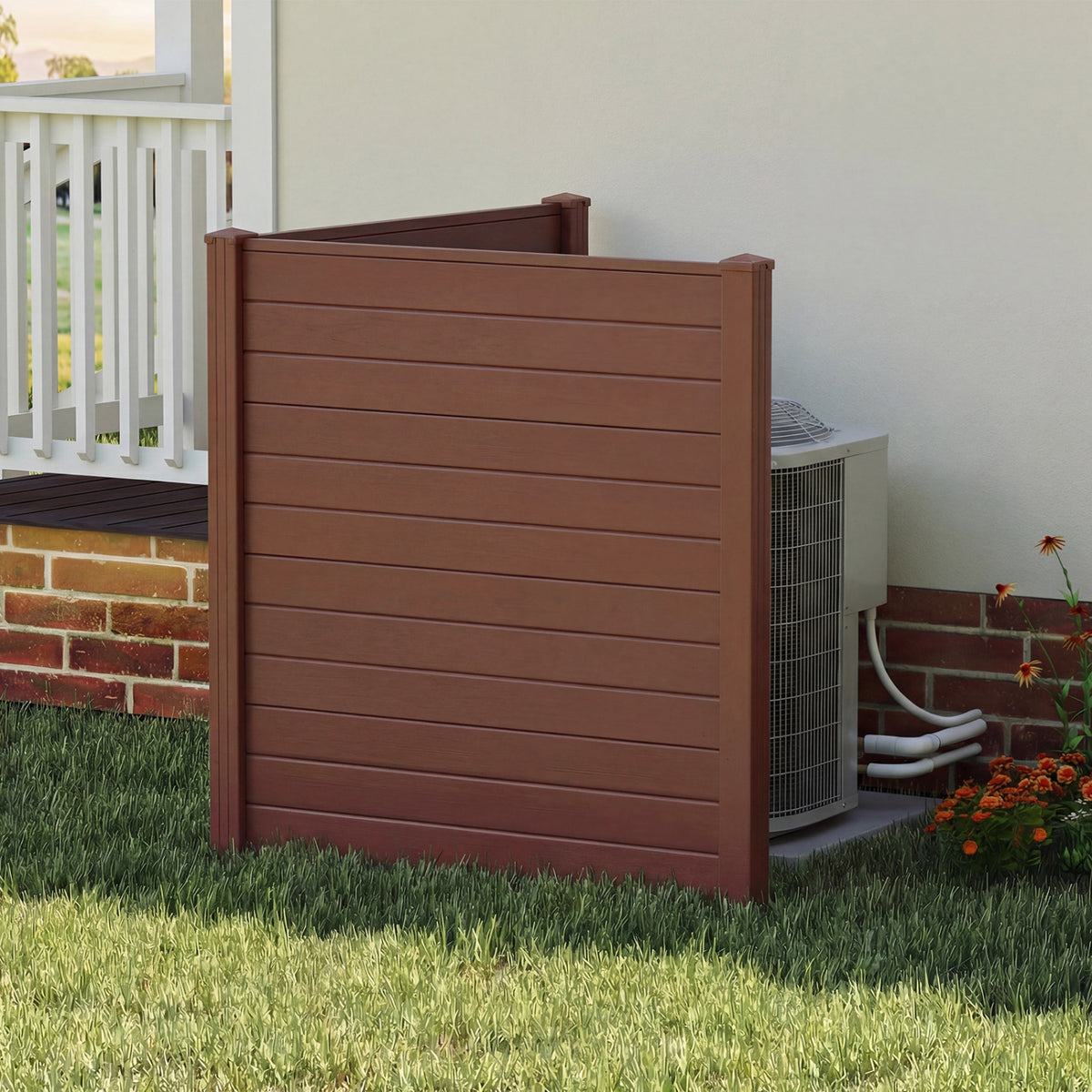 Brown 2-Panel 48x48 Inch Air Conditioner & Trash Can Enclosure - Garden Privacy