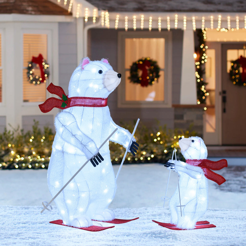 Animated Skiing Polar Bears Christmas Decoration with Pre-lit LEDs - Outdoor Holiday Decor