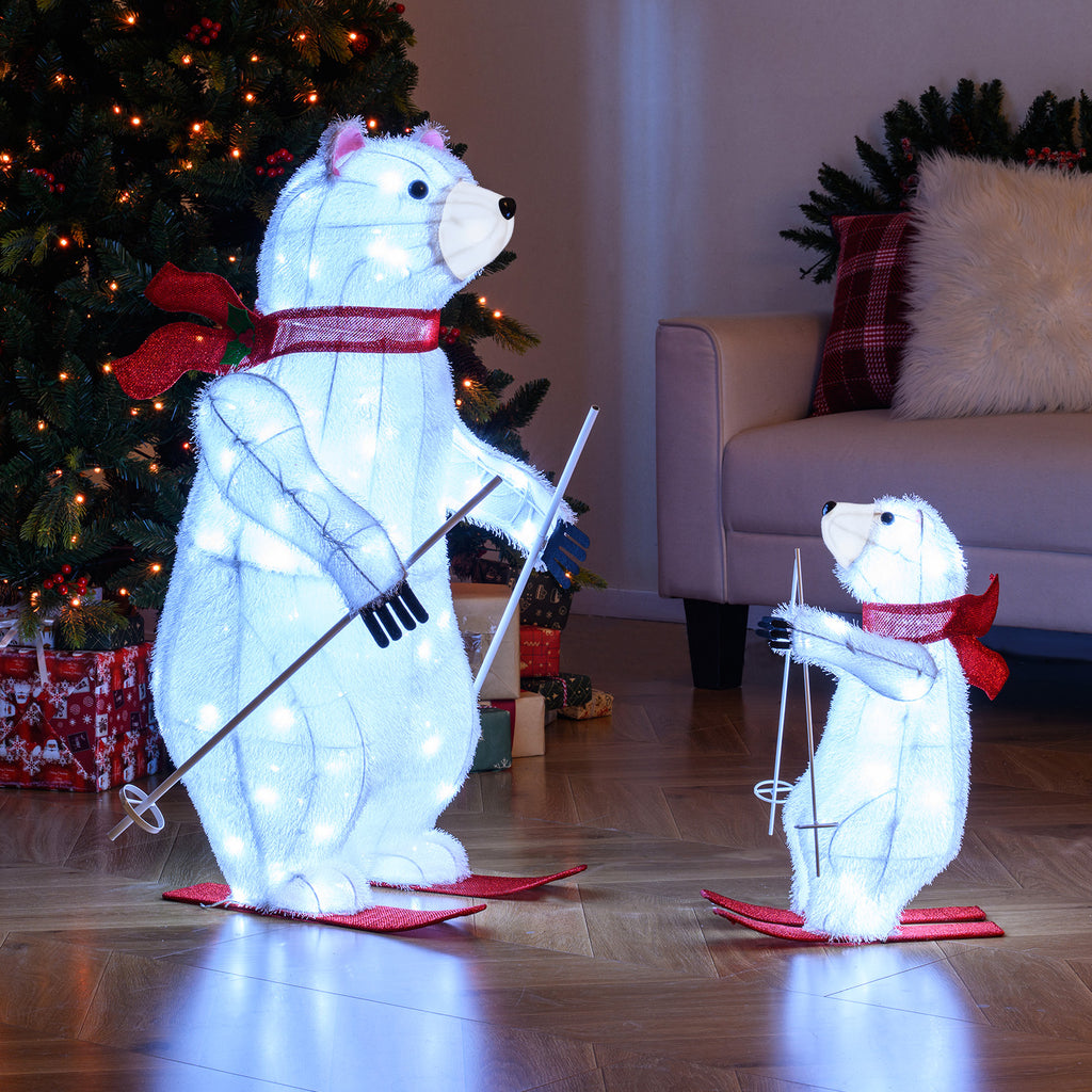 Animated Skiing Polar Bears Christmas Decoration with Pre-lit LEDs - Outdoor Holiday Decor
