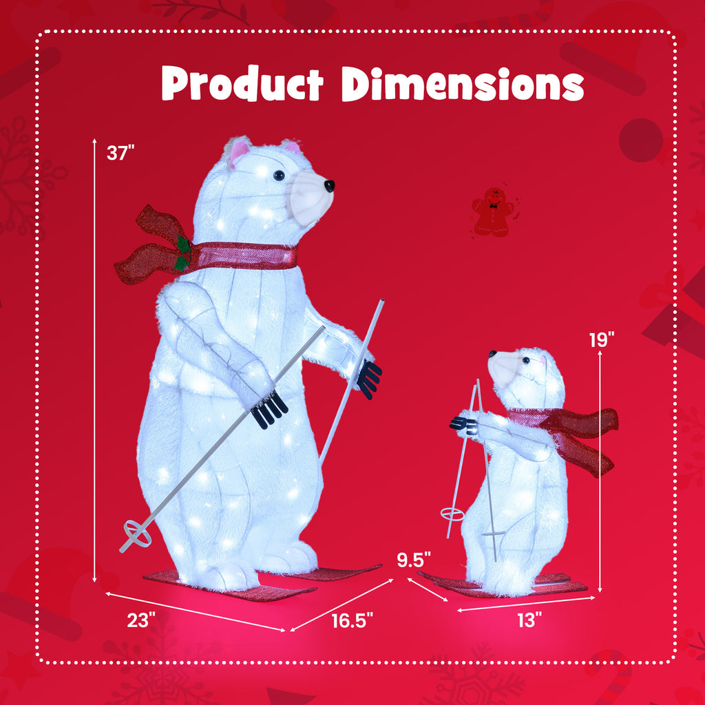 Animated Skiing Polar Bears Christmas Decoration with Pre-lit LEDs - Outdoor Holiday Decor