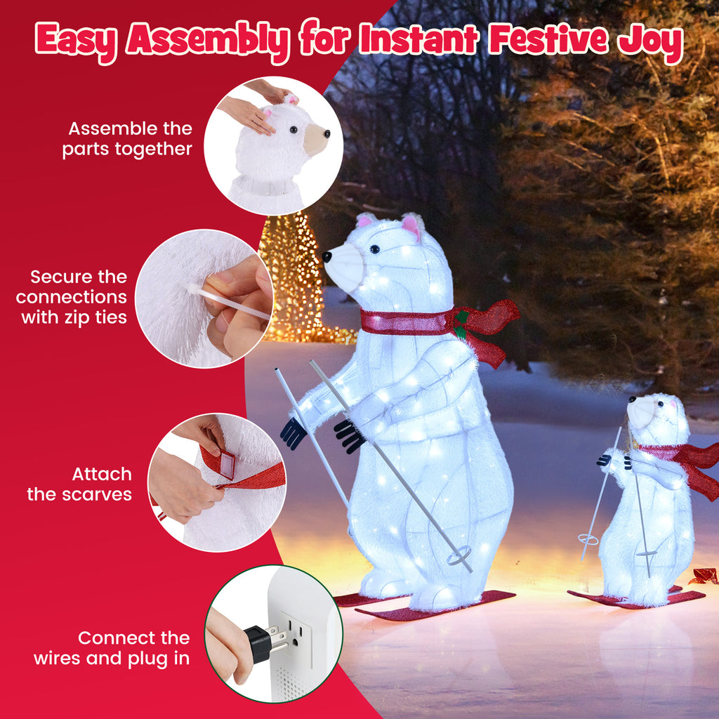 Animated Skiing Polar Bears Christmas Decoration with Pre-lit LEDs - Outdoor Holiday Decor