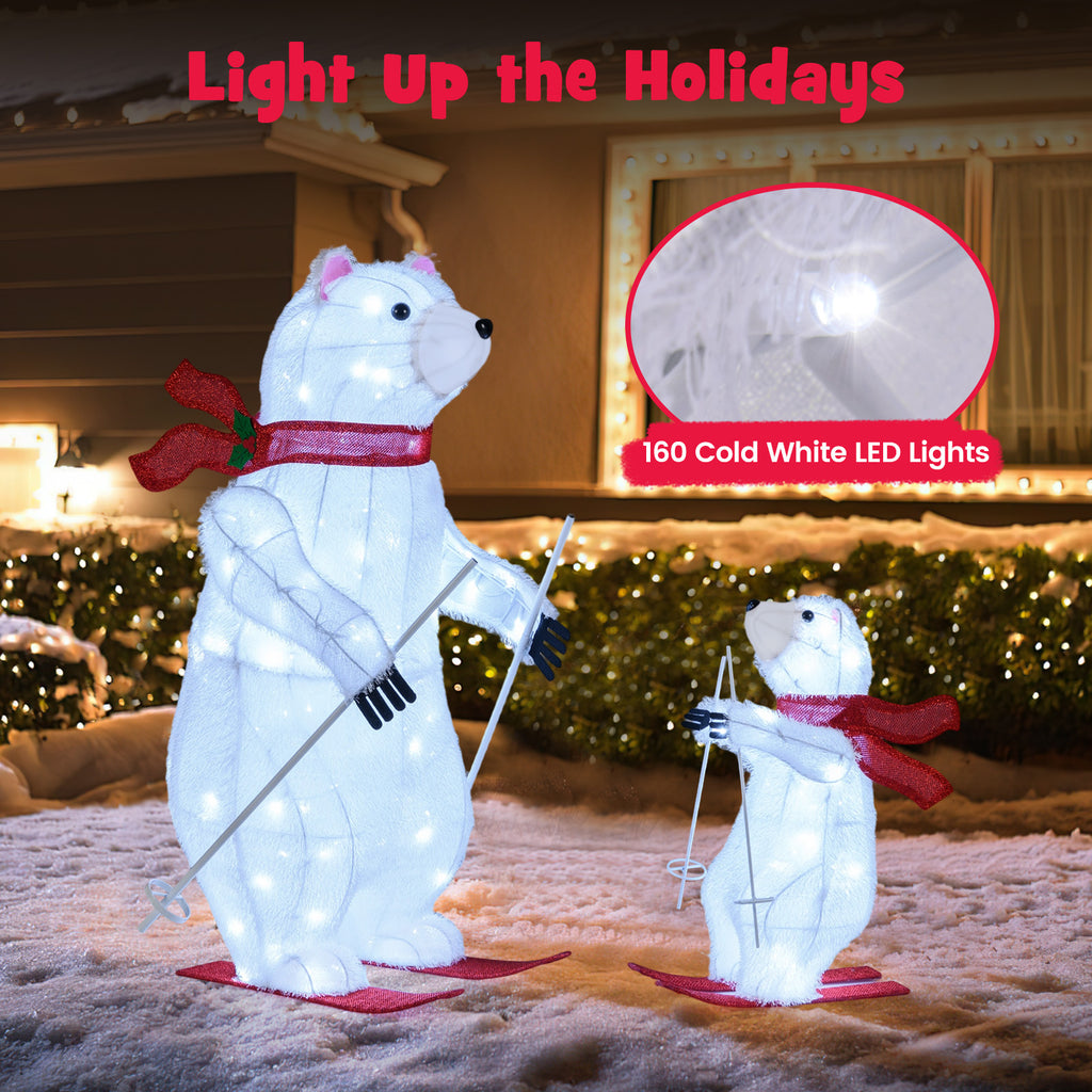 Animated Skiing Polar Bears Christmas Decoration with Pre-lit LEDs - Outdoor Holiday Decor
