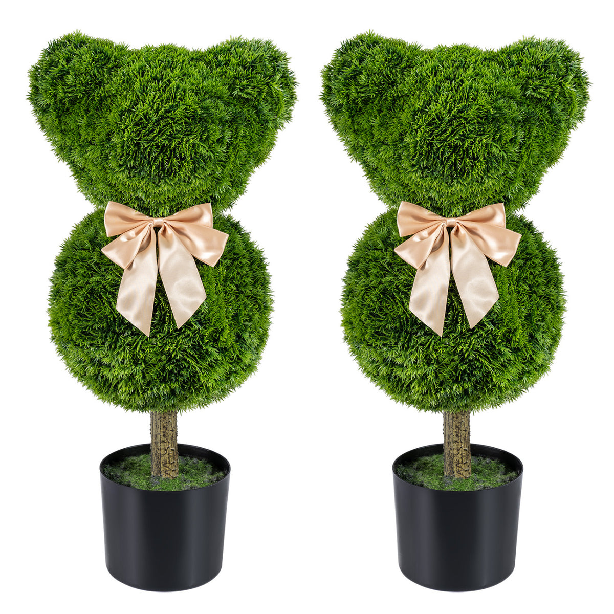 Artificial Rose Topiary Ball Trees with Cement-Filled Flowerpot - 2 Pack
