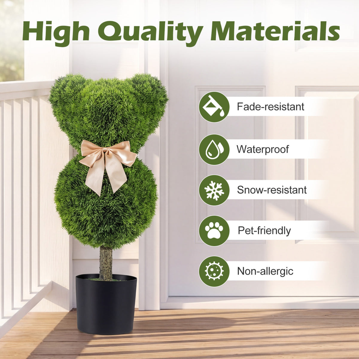 2 Pieces Bear Topiary Trees with Pots - Sun-Resistant Faux Boxwood Plants