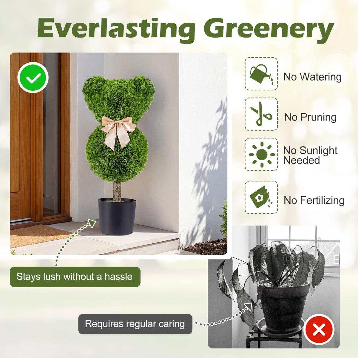 2 Pieces Bear Topiary Trees with Pots - Sun-Resistant Faux Boxwood Plants