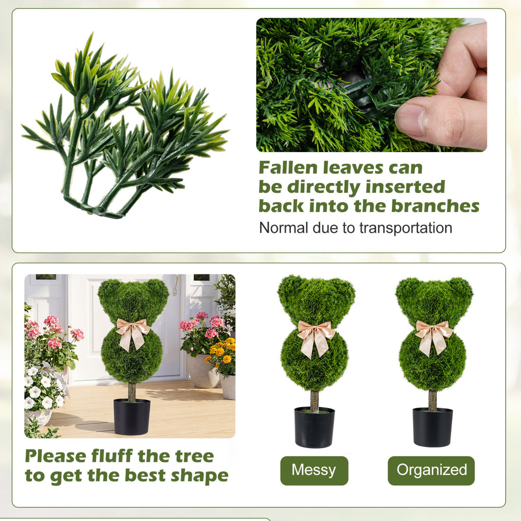 2 Pieces Bear Topiary Trees with Pots - Sun-Resistant Faux Boxwood Plants