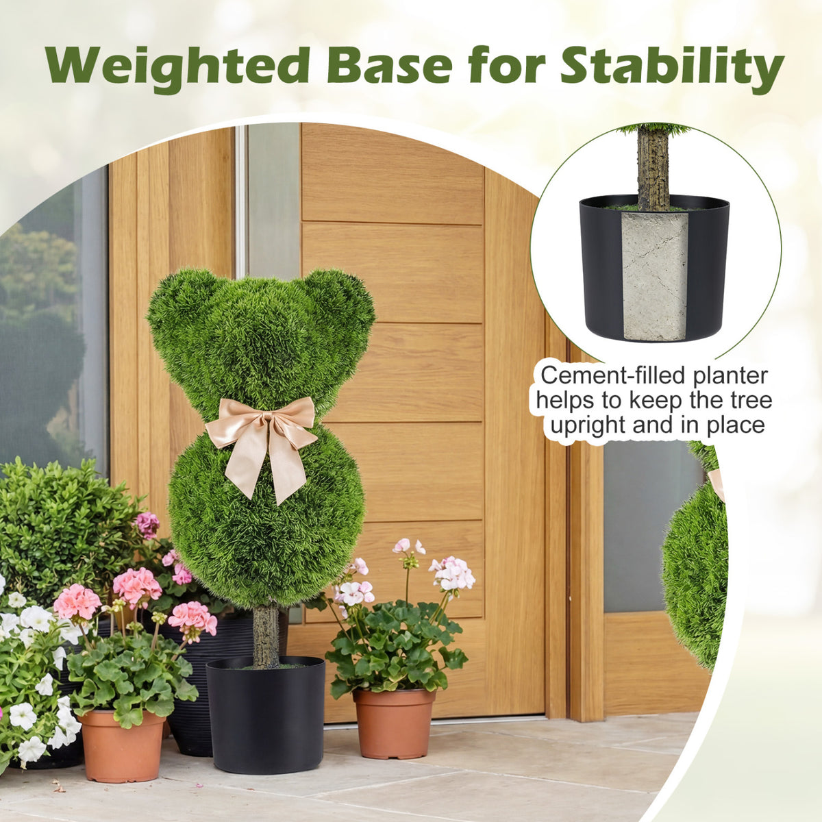 2 Pieces Bear Topiary Trees with Pots - Sun-Resistant Faux Boxwood Plants