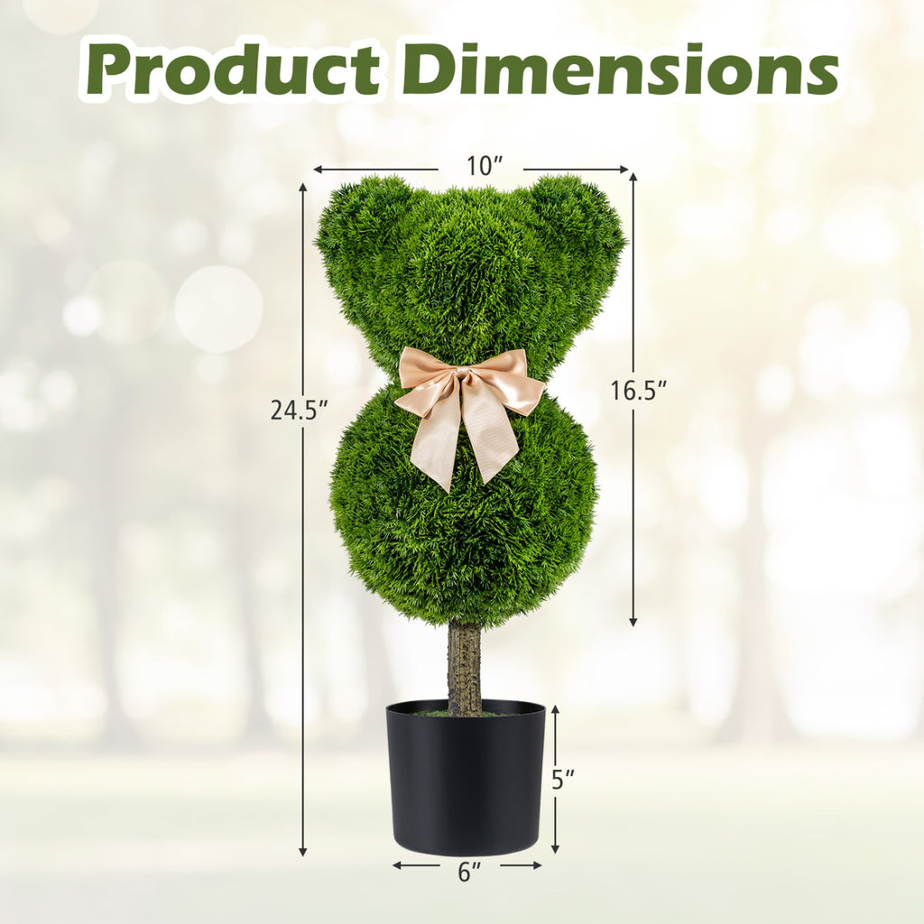 2 Pieces Bear Topiary Trees with Pots - Sun-Resistant Faux Boxwood Plants