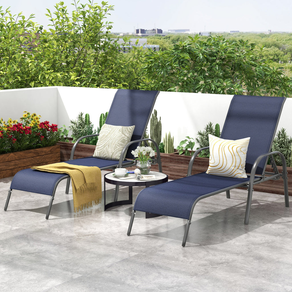 2-Piece Outdoor Chaise Lounge Chair Set - Navy