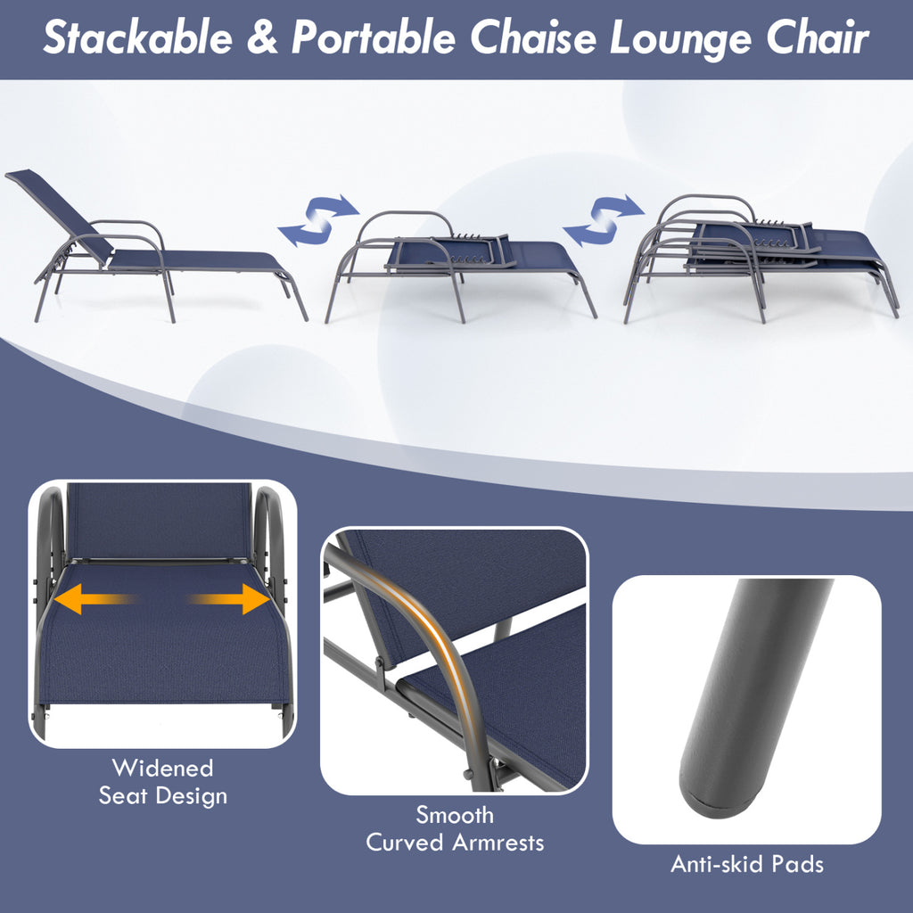 2-Piece Outdoor Chaise Lounge Chair Set - Navy