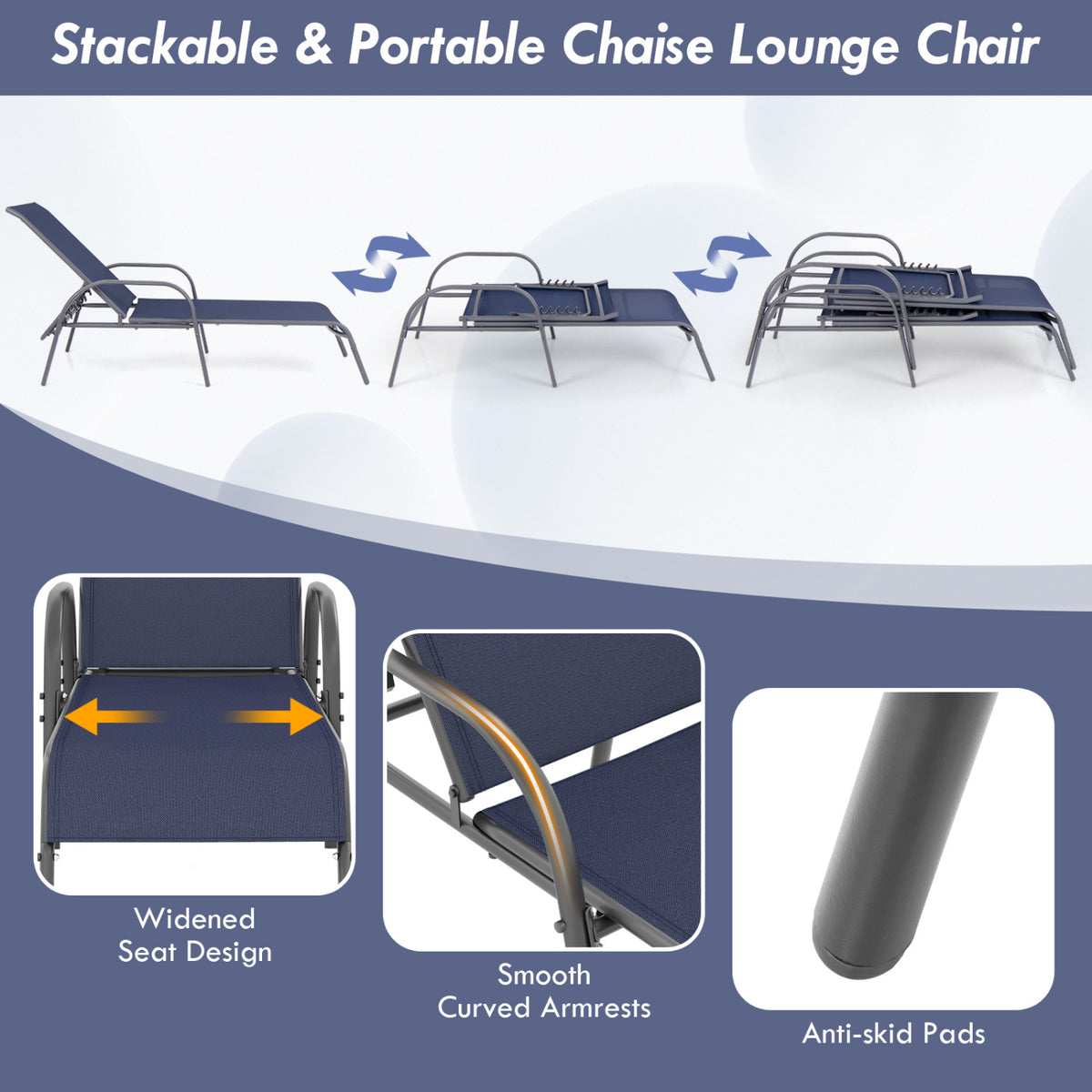 2-Piece Outdoor Chaise Lounge Chair Set - Navy