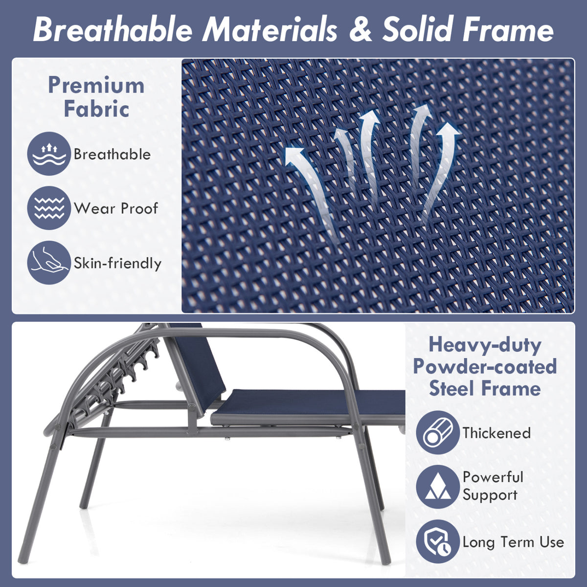 2-Piece Outdoor Chaise Lounge Chair Set - Navy