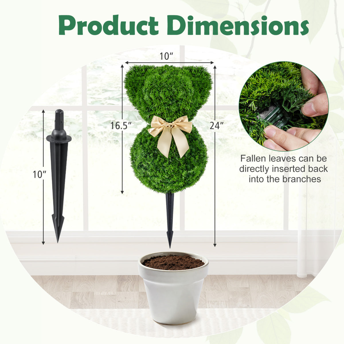 2 Pieces Teddy Bear Topiary Trees - Sun-Resistant Faux Boxwood Plants with Bowknot