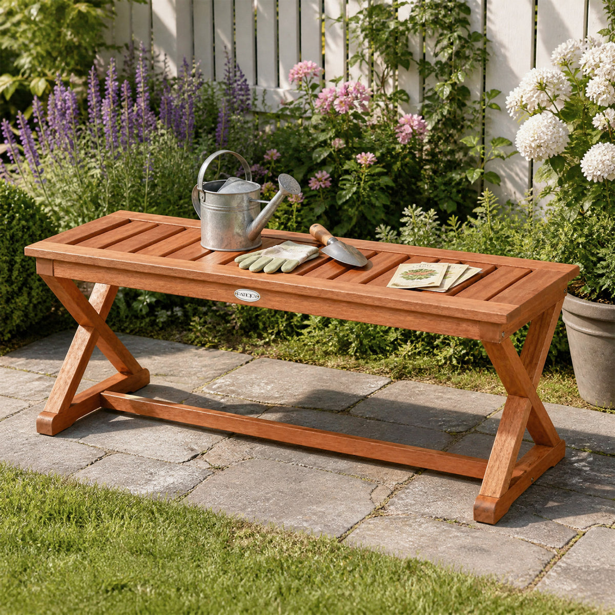 2-Person 44" Solid Wood Outdoor Bench with Slatted Seat for Patio