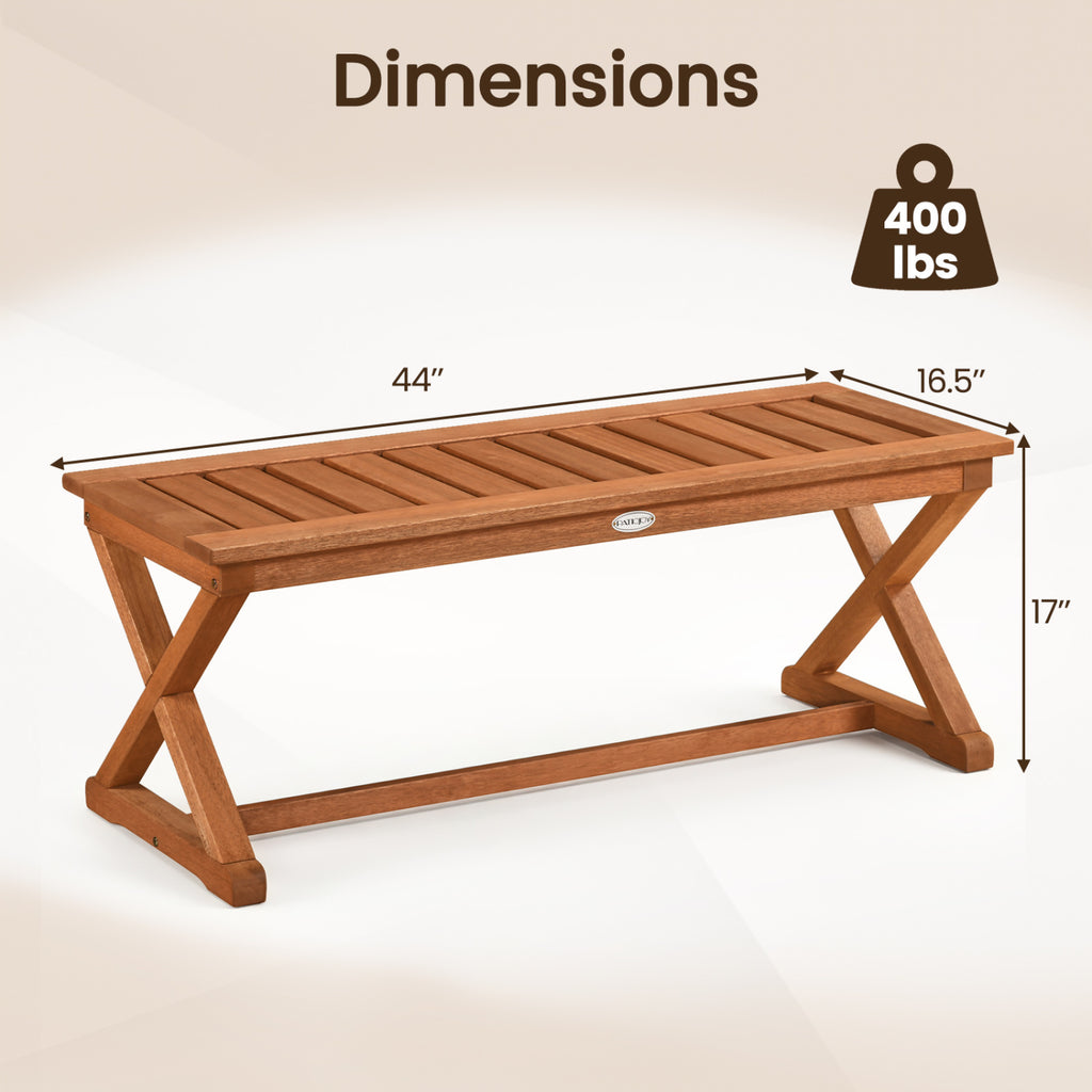 2-Person 44" Solid Wood Outdoor Bench with Slatted Seat for Patio
