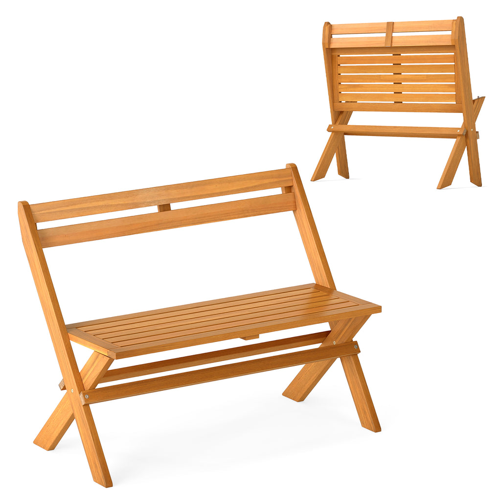 2-Person Acacia Wood Patio Bench with Back - 40 Inch