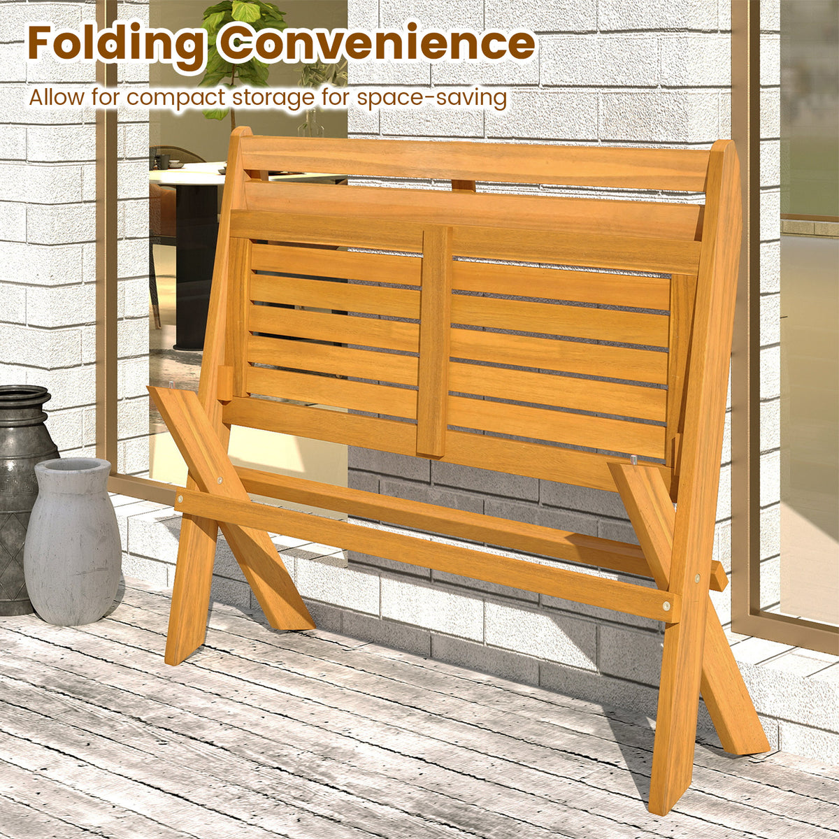 2-Person Acacia Wood Patio Bench with Back - 40 Inch
