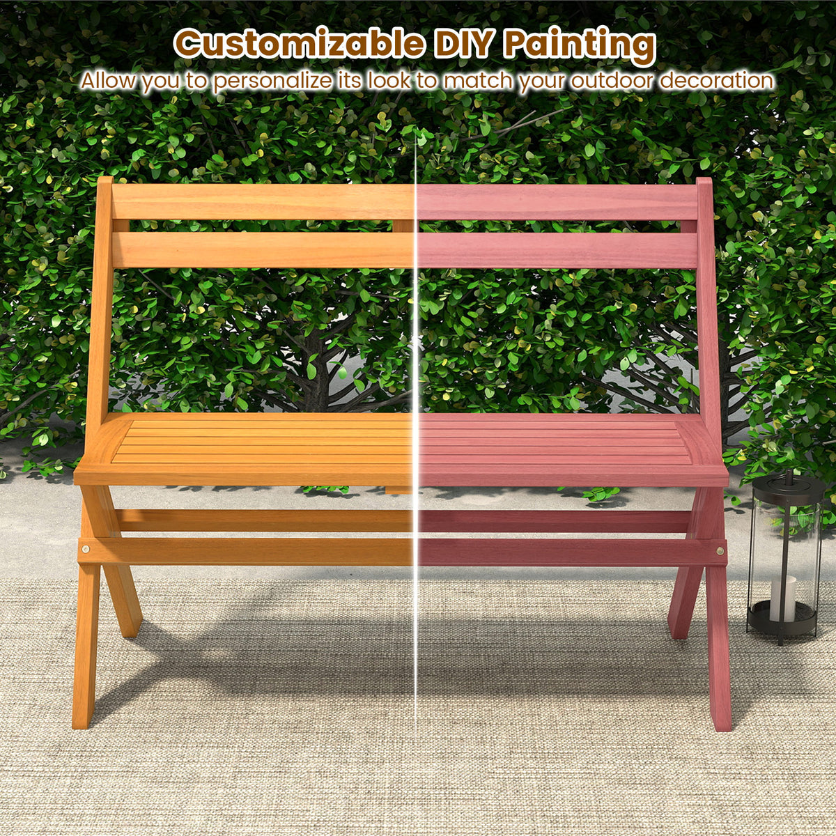 2-Person Acacia Wood Patio Bench with Back - 40 Inch