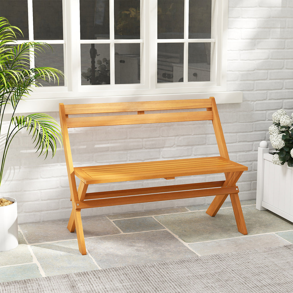 2-Person Acacia Wood Patio Bench with Back - 40 Inch